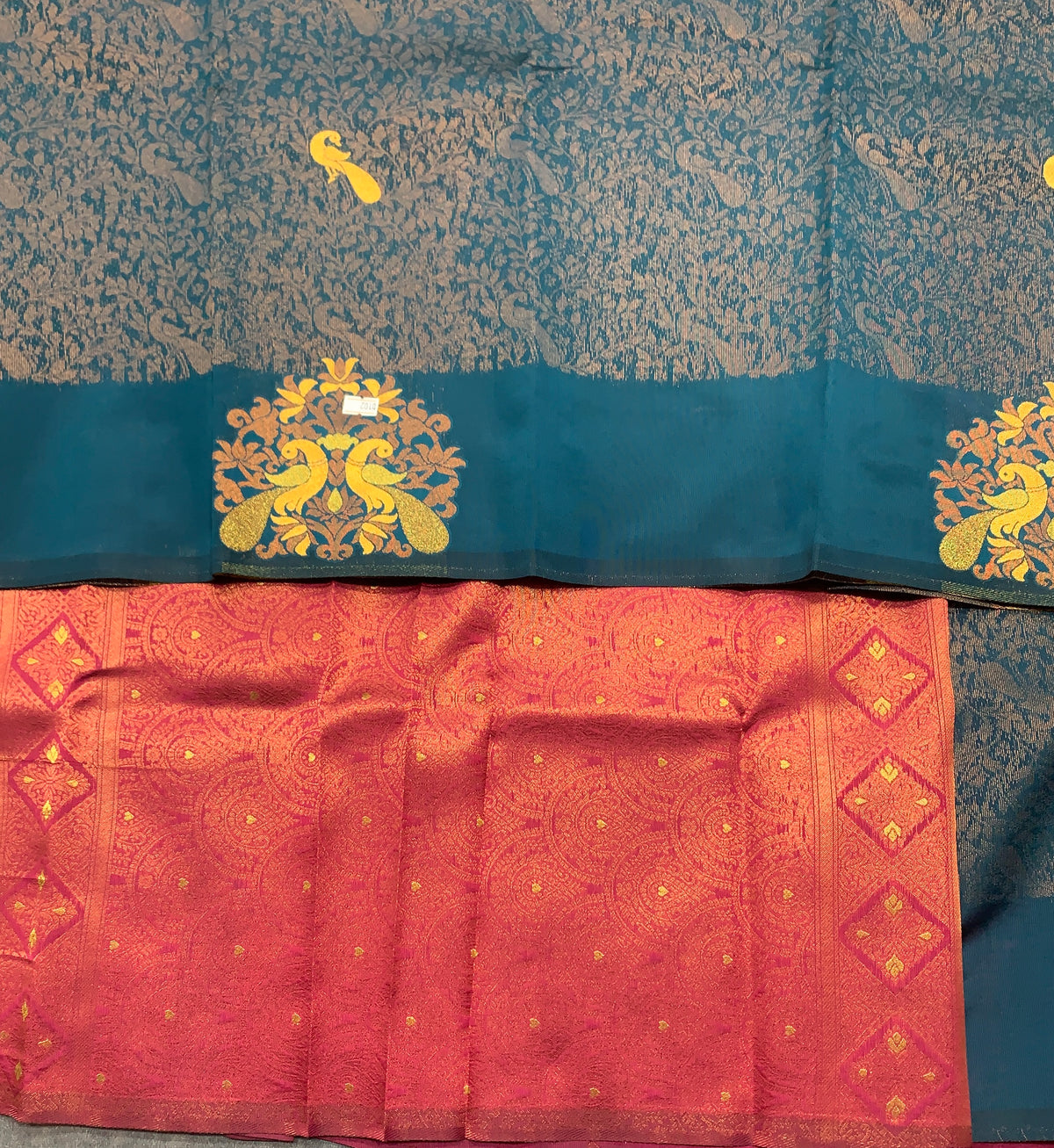 Rama Blue Colour Semi Silk Saree with Peacock Motif