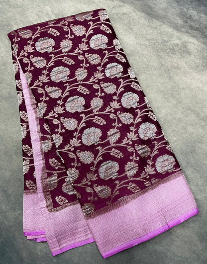 Wine Color Banarasi Khaddi Georgette Saree
