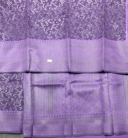 Lavender Colour Semi Silk Saree with Black Meenakari Work