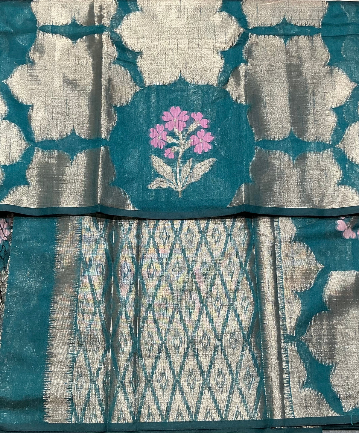Rama Blue Colour Chanderi Silk Saree, Borderless