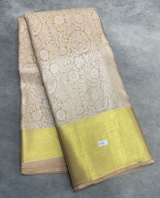 Biscuit Colour Semi Silk Saree with Golden Zari Border