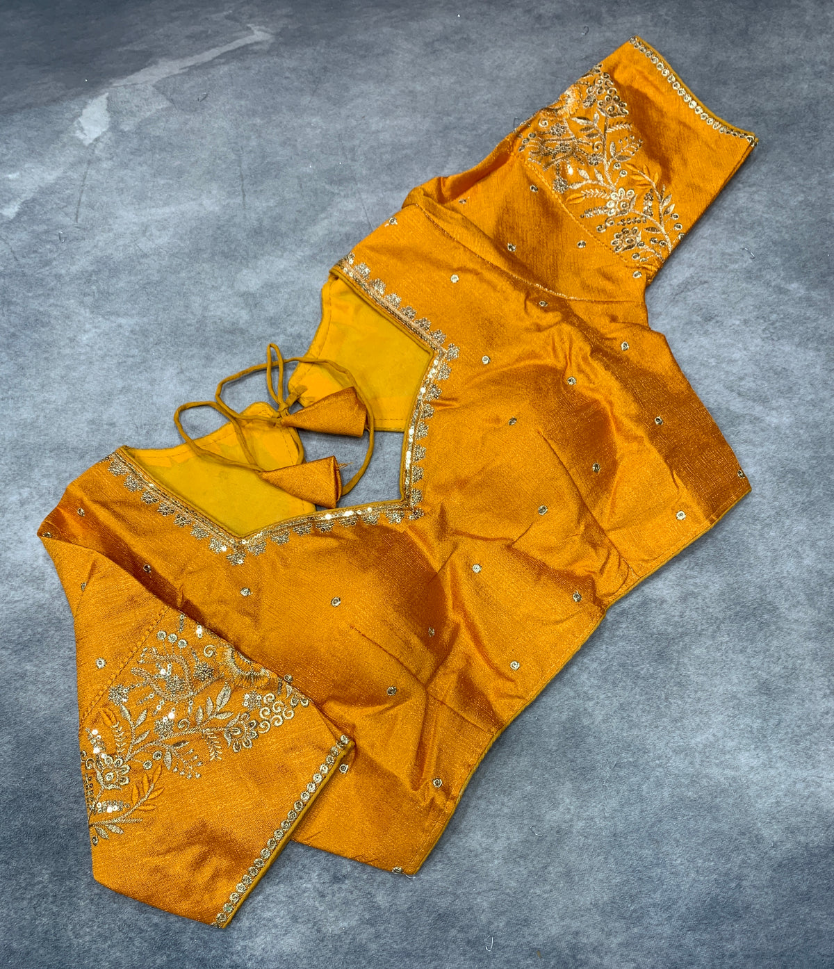 Ready-to-Wear Embroidered Silk Blouse - Mustard (Silver Embroidery)