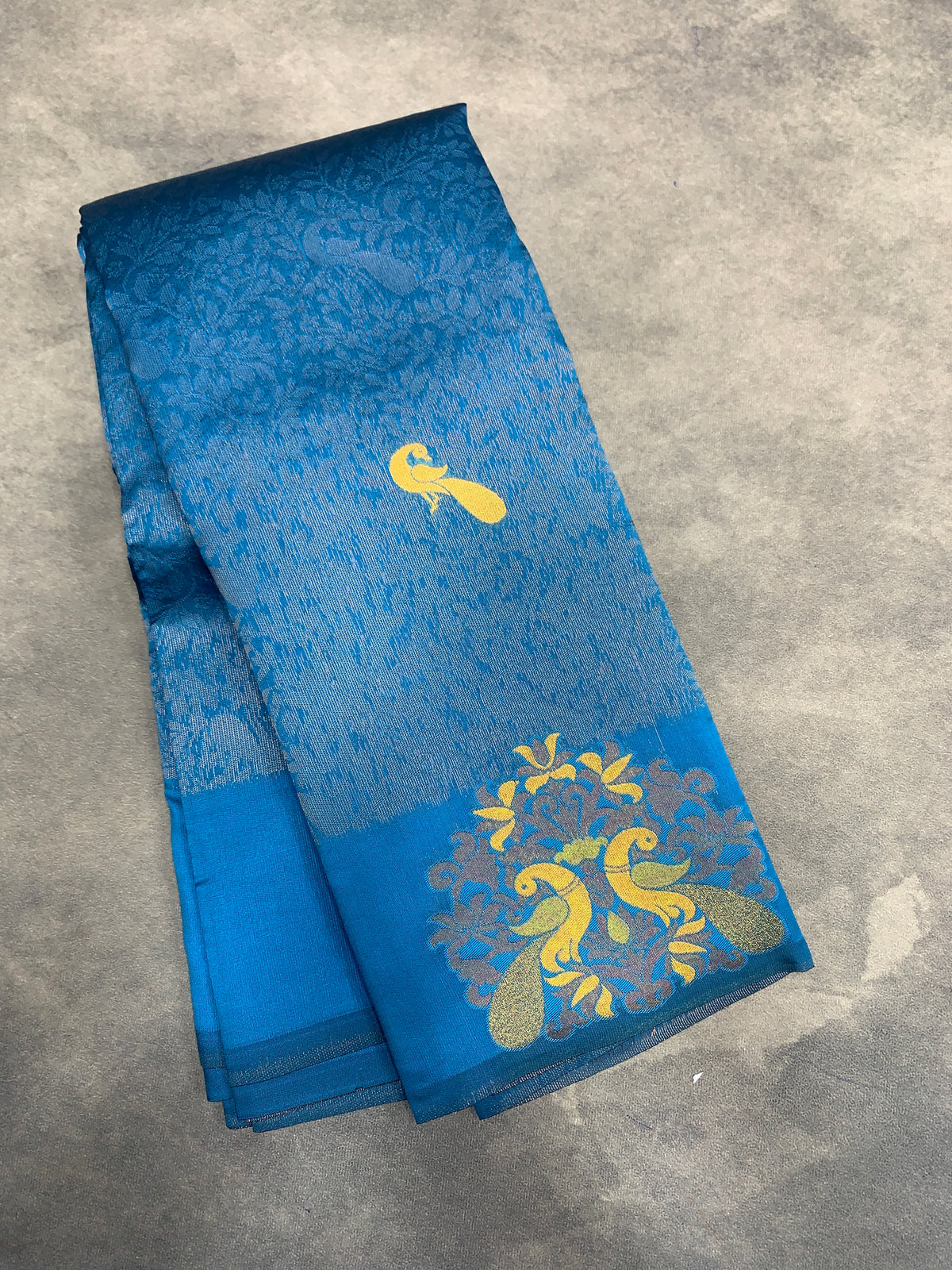 Blue Colour Semi Silk Saree with Peacock Motif