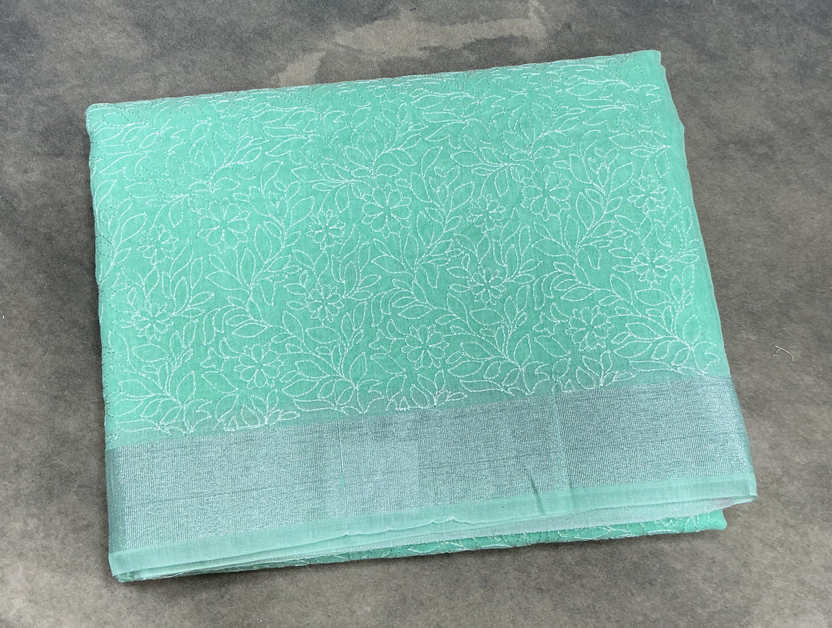 Silk Cotton Saree Sapphire Color with Silver Zari Border