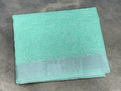 Silk Cotton Saree Sapphire Color with Silver Zari Border