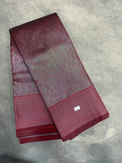 Maroon Colour Semi Silk Saree with Black Meenakari Work