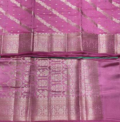 Semi Tussar Silk Saree Pink Colour with Silver Zari Border