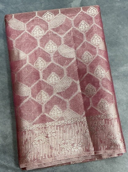 Katan Silk Saree Dusty Rose Pink Colour with Silver Zari Border
