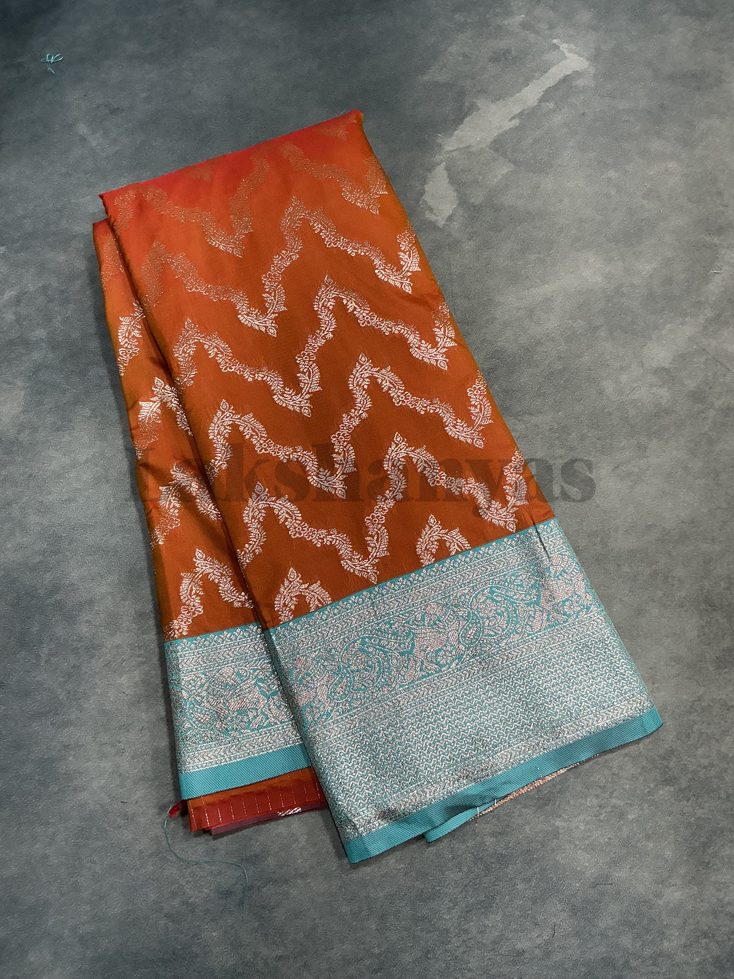 Orange Vegan Silk saree with Sapphire Color border