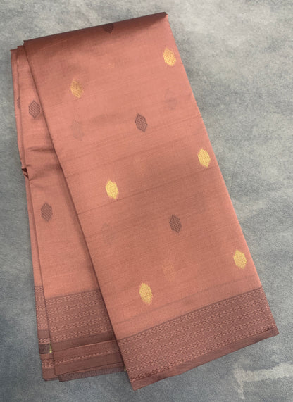 Salmon Colour Semi Soft Silk Saree with Butta and Silver Zari Border