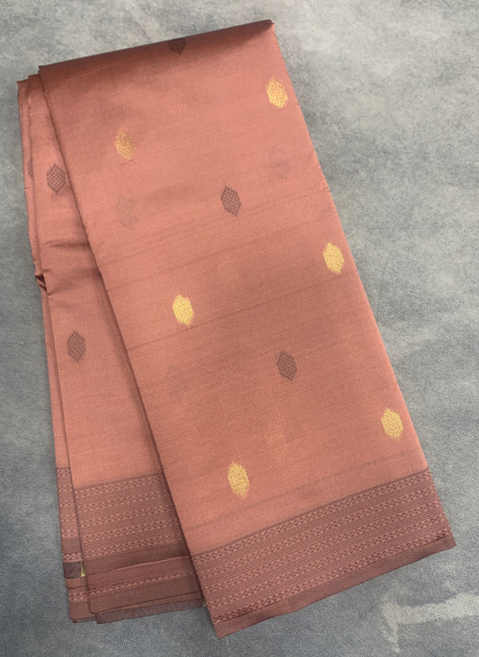 Salmon Colour Semi Soft Silk Saree with Butta and Silver Zari Border