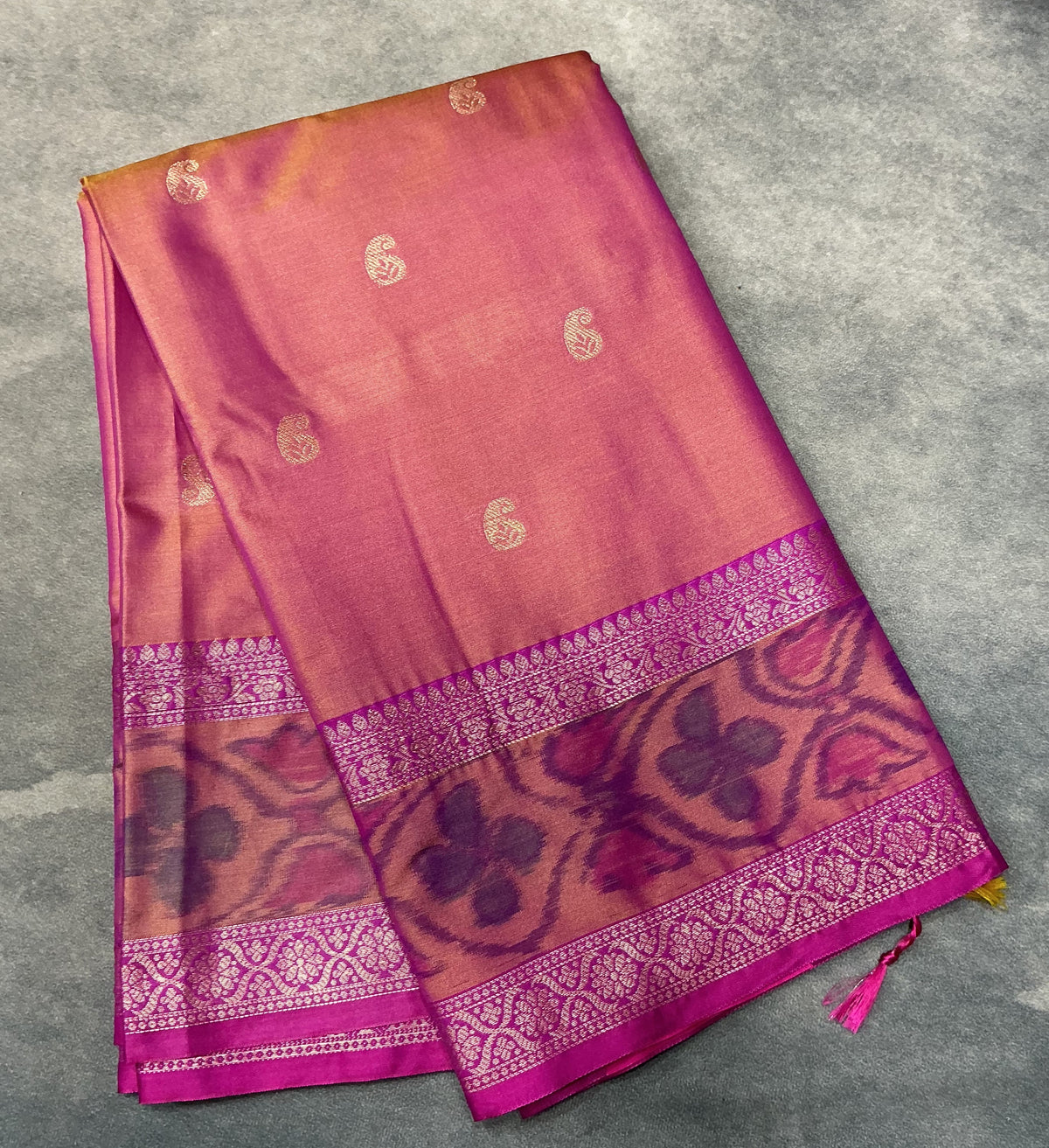 Magenta Pink Colour Soft Silk Saree with Magenta Colour Ikat Border