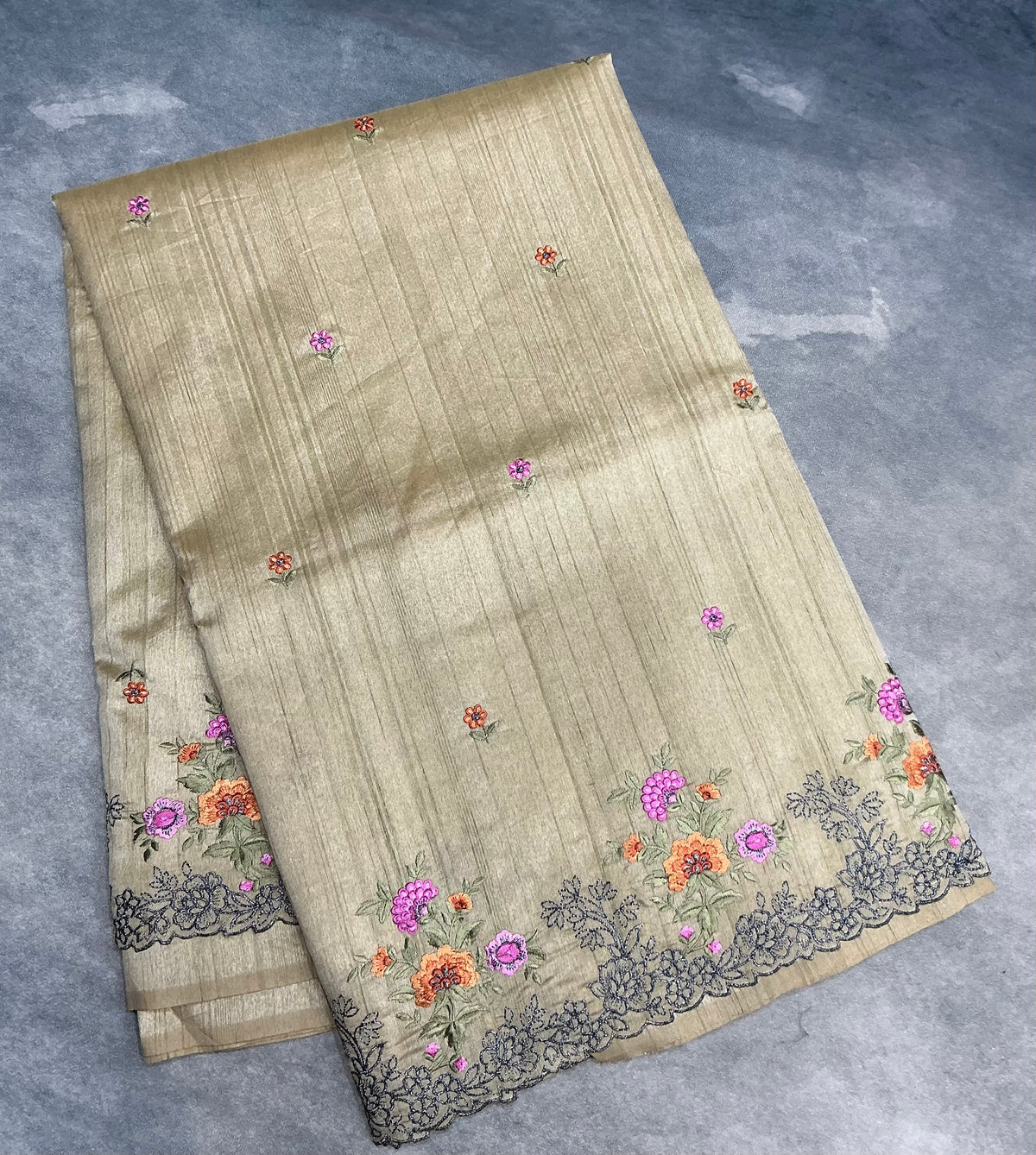 Beige Color Tussar Saree with Embroidered Border