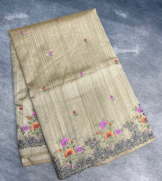 Beige Color Tussar Saree with Embroidered Border