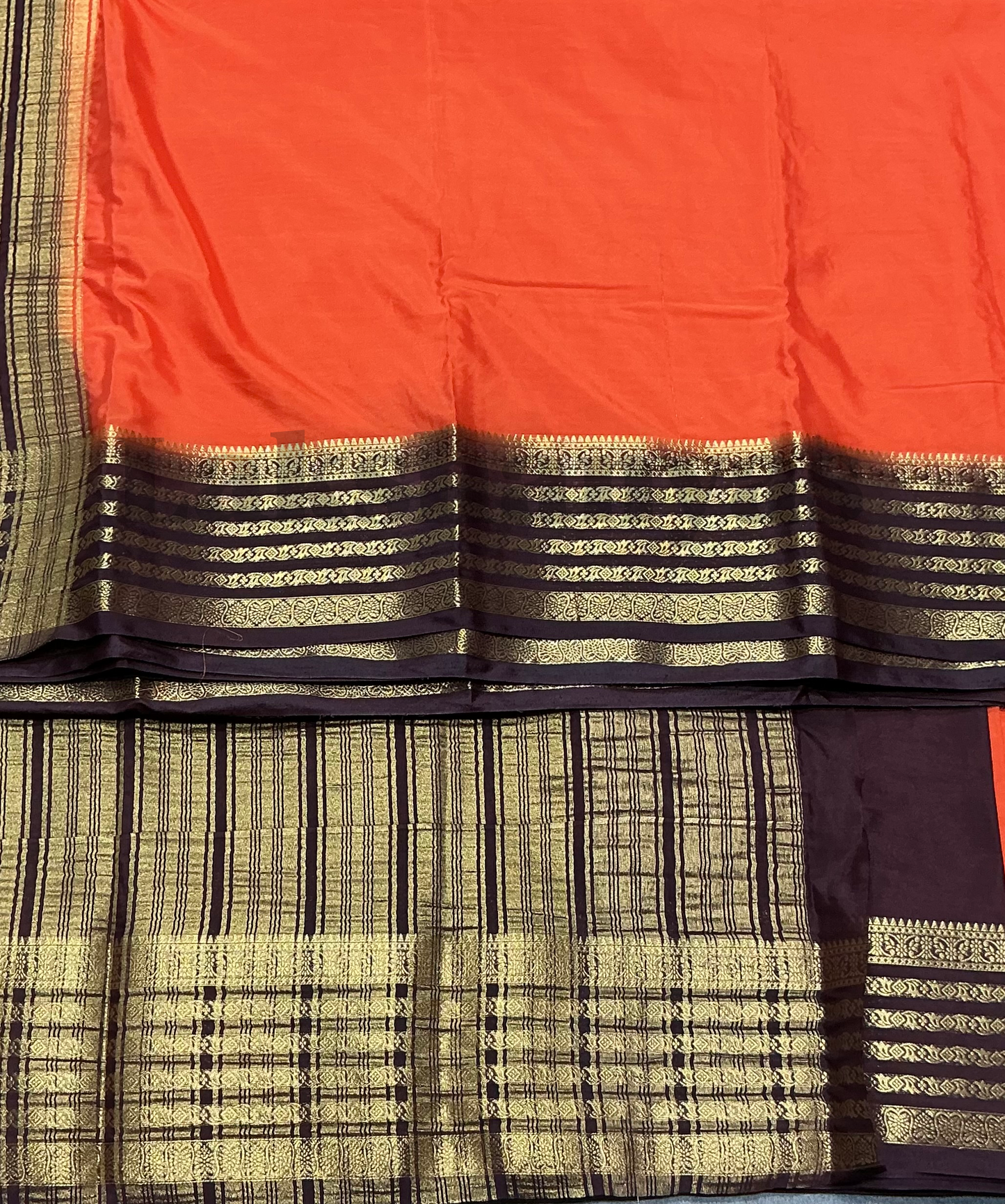 Orange Colour Mysore Crepe Saree with Brown Colour Border