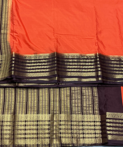 Orange Colour Mysore Crepe Saree with Brown Colour Border