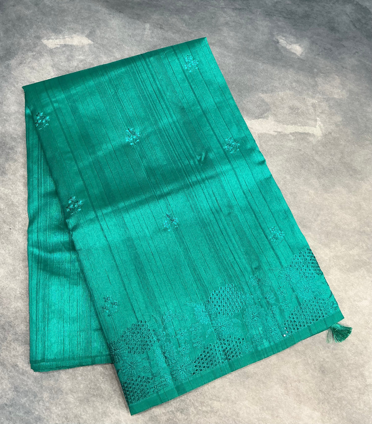 Rama Green Tussar Saree with Cut Work Border