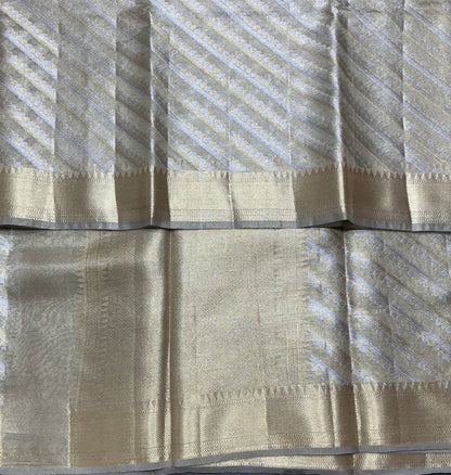 Katan Tissue Semi Silk Saree Silver and Gold Colour with Silver Colour Border