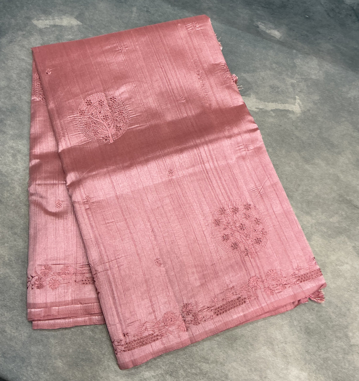 Peach Pink Tussar Saree with Cut Work Border