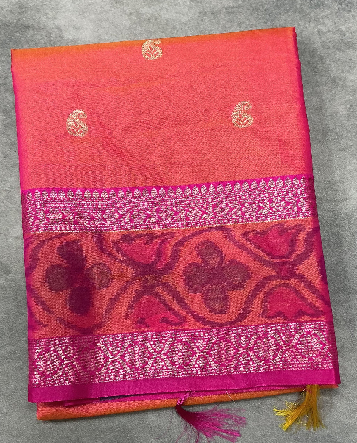 Peach Pink Colour Soft Silk Saree with Pink Colour Ikat Border