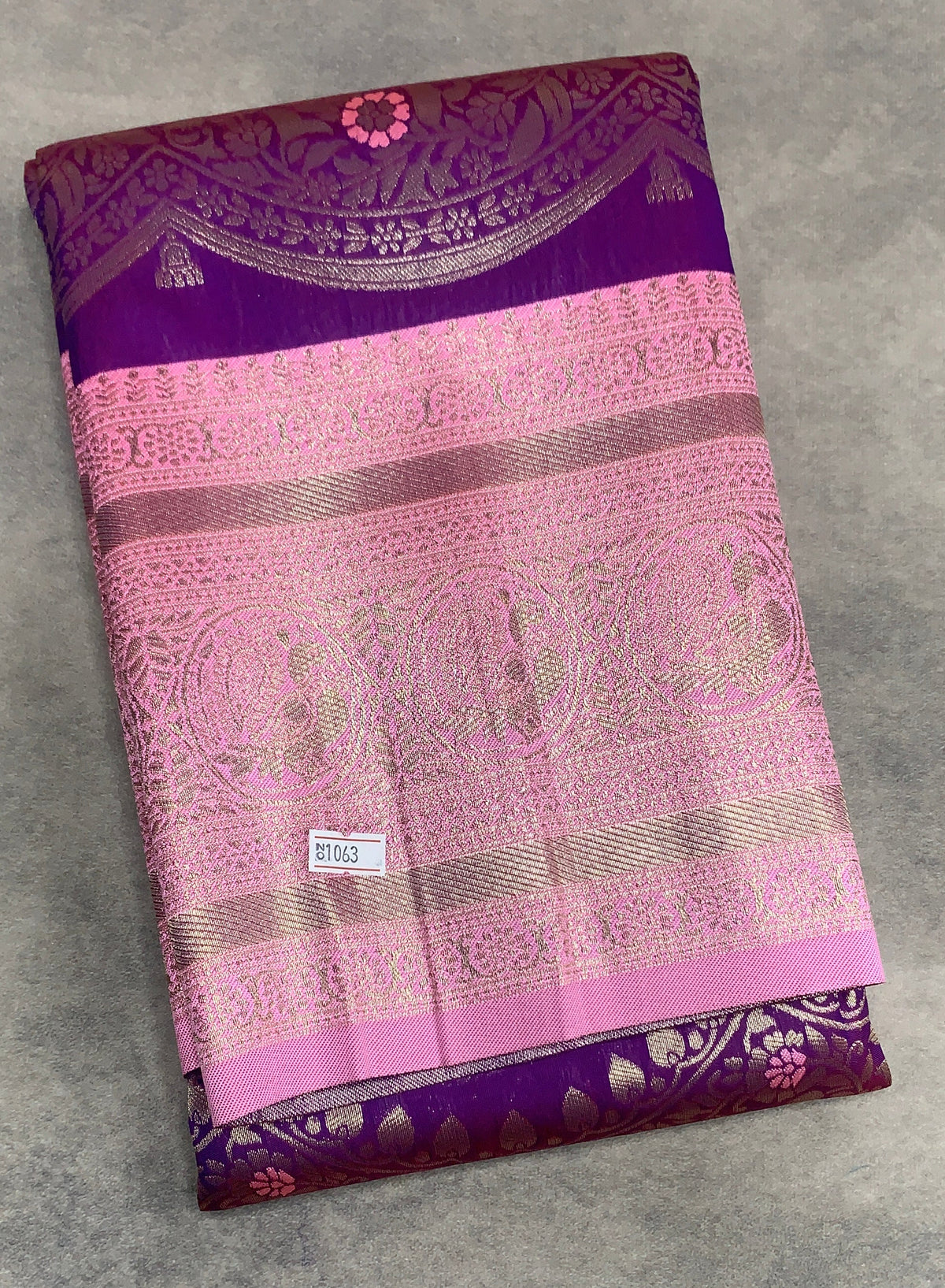 Purple Colour Satin Saree with Light Lavender Colour Ikat Border