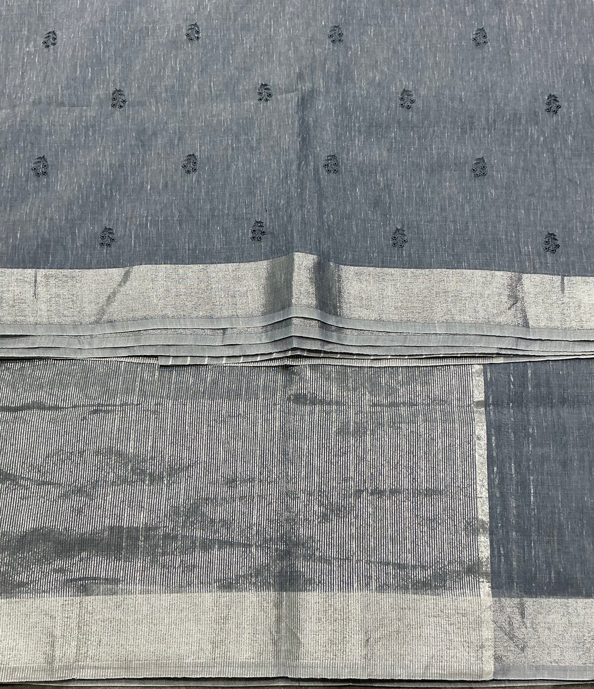 Silk Cotton Saree Greyish Blue Colour with Silver Zari Border