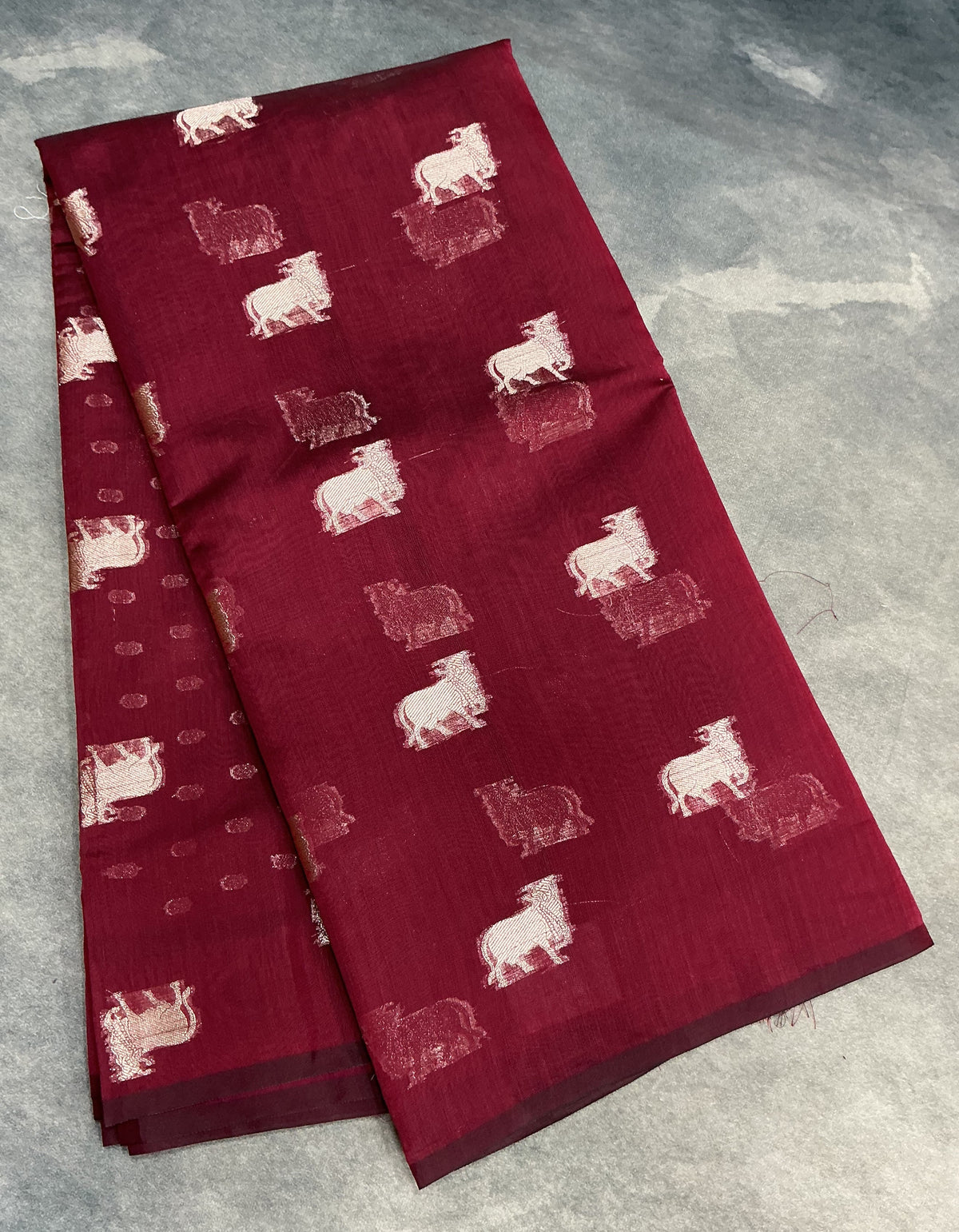 Silk Cotton Saree Maroon Colour with Kamadhenu Butta