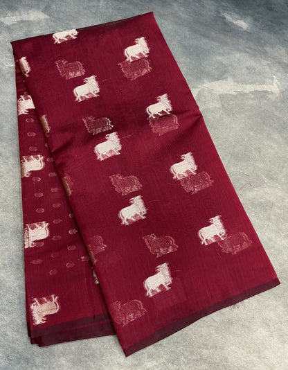 Silk Cotton Saree Maroon Colour with Kamadhenu Butta