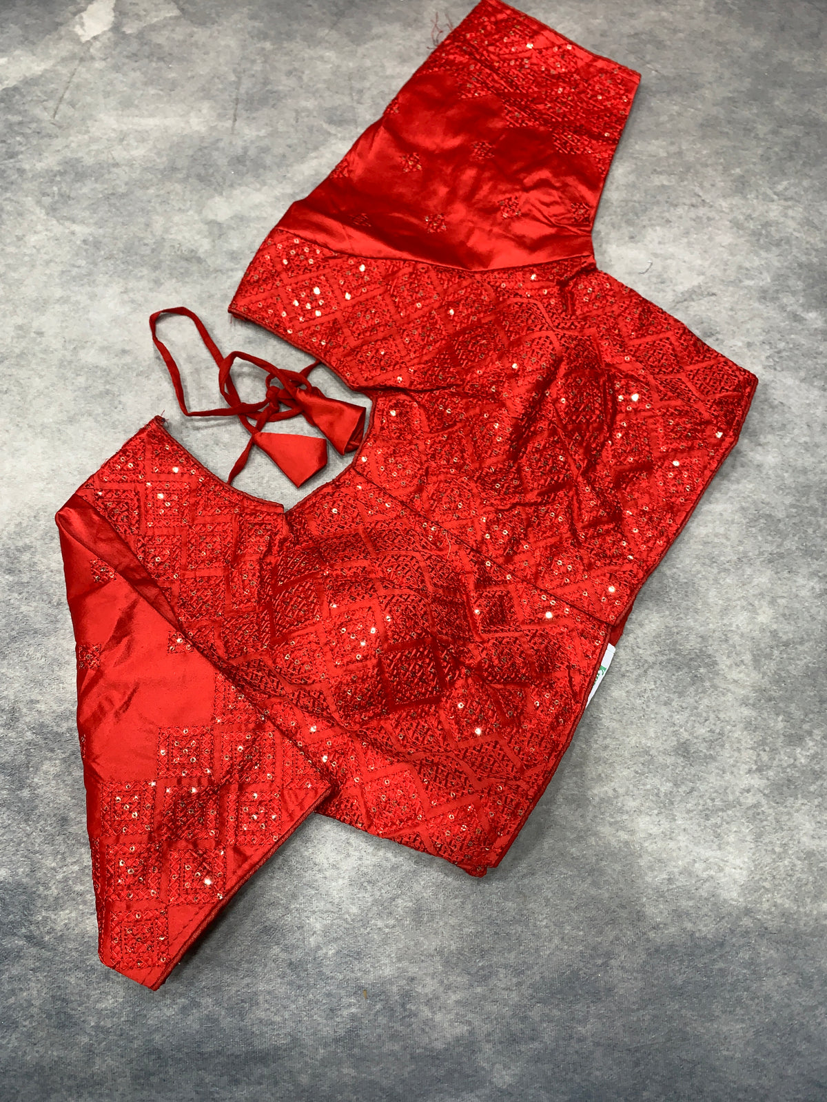Ready-to-Wear Embroidered Silk Blouse - Red (Silver Embroidery)
