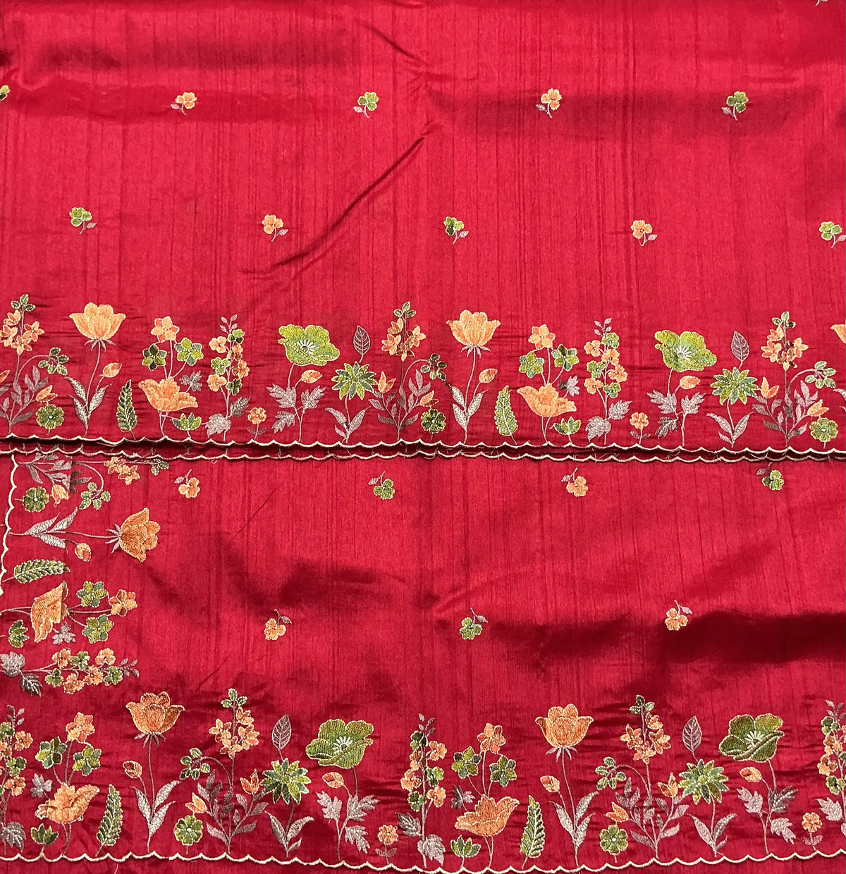 Red Color Tussar Saree with Embroidered Border