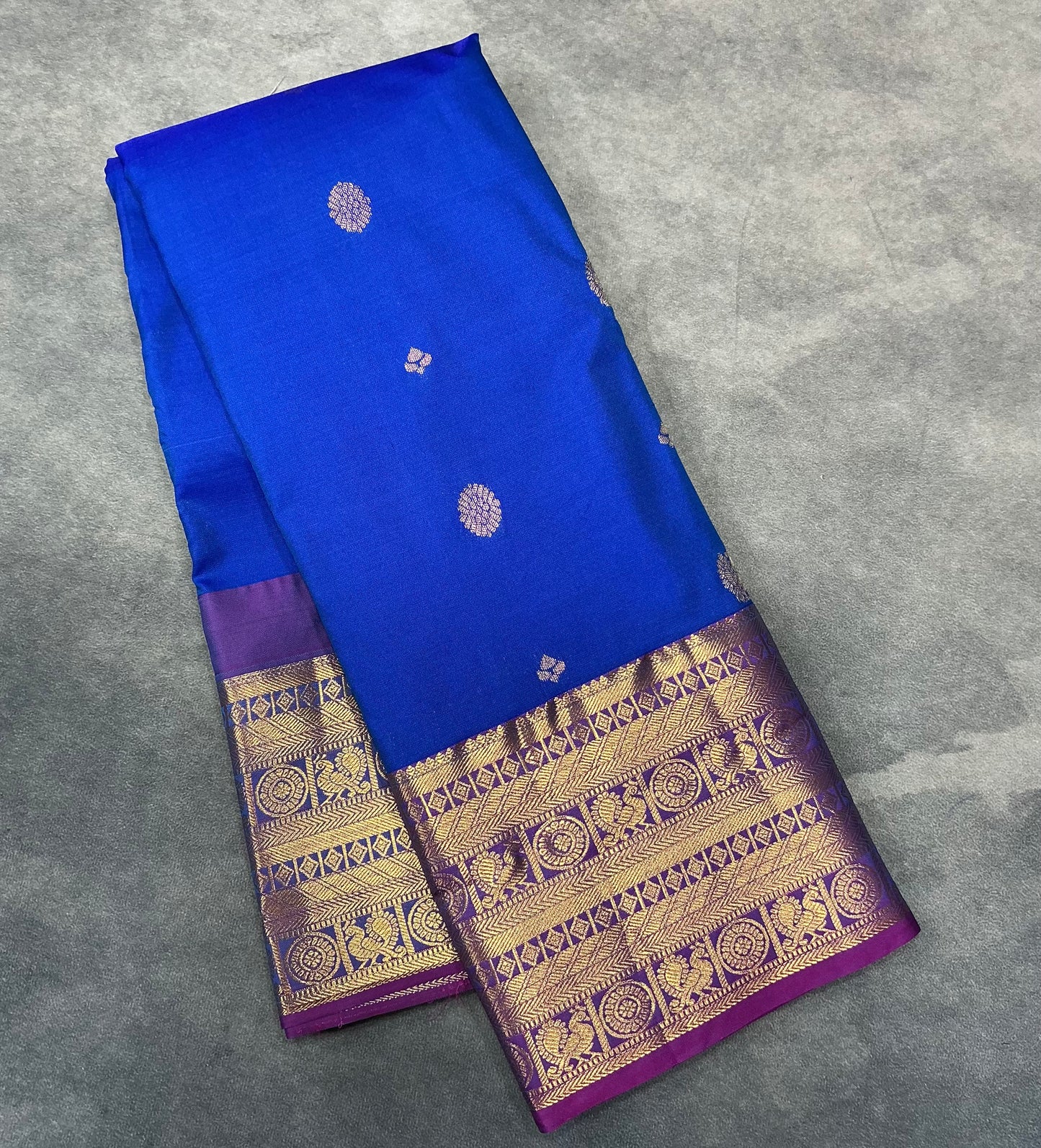 Royal Blue vegan silk saree with contrast border