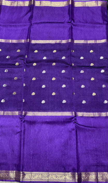 Semi Banarasi Saree Purple Color with Zari Border