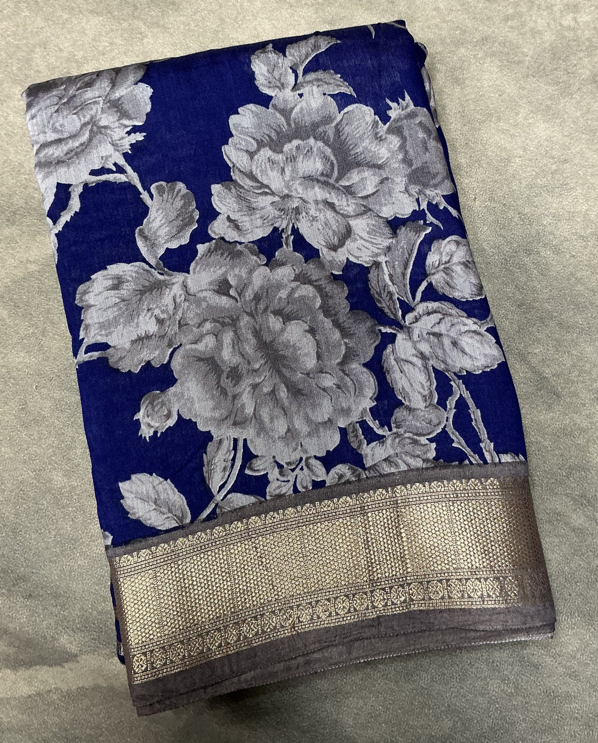 Semi Crepe Silk Saree - Blue Color