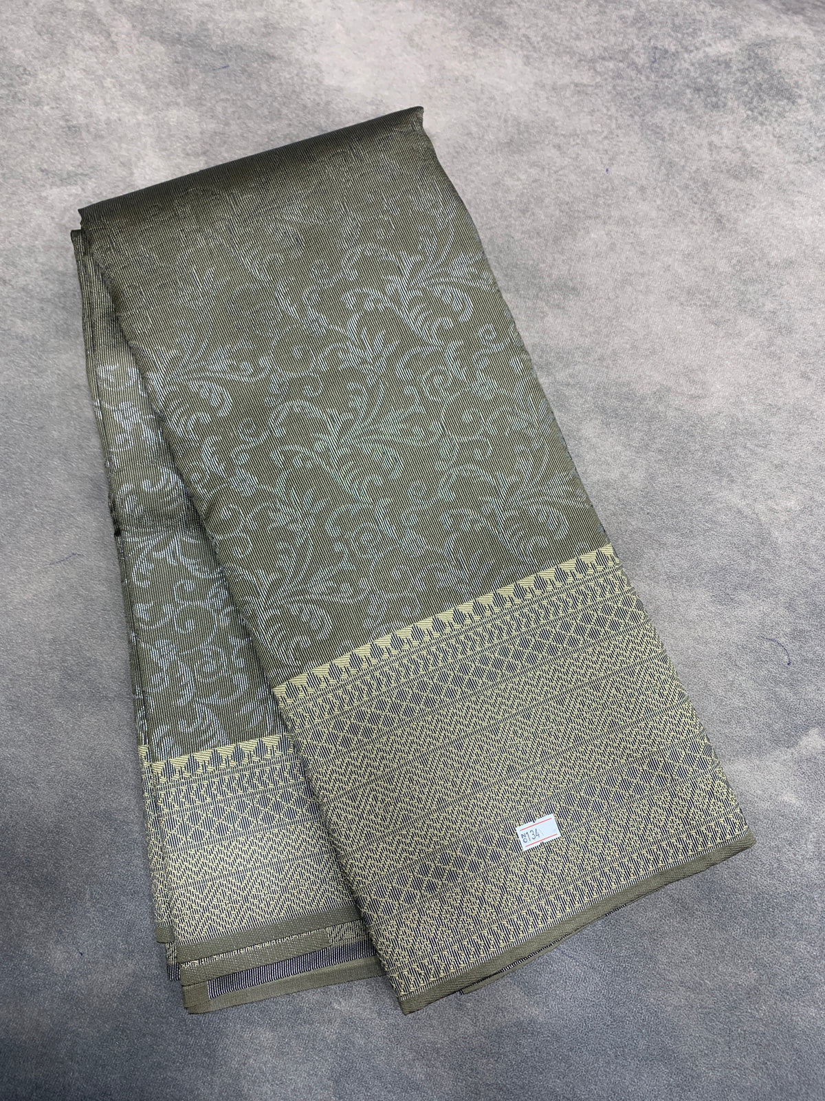 Semi Silk Saree – Greyish Green with Black Meenakari Work