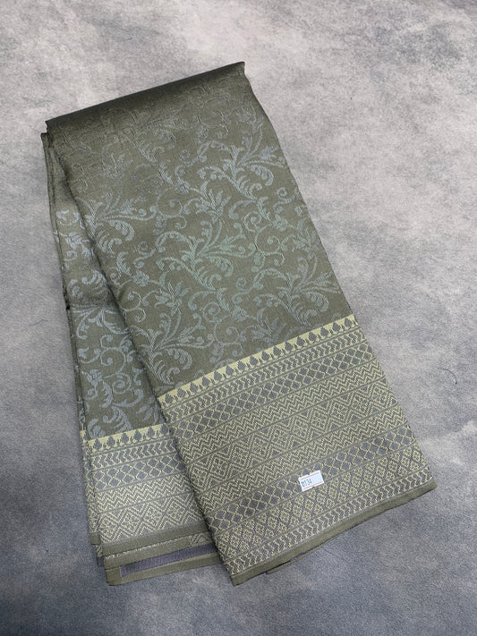 Semi Silk Saree – Greyish Green with Black Meenakari Work