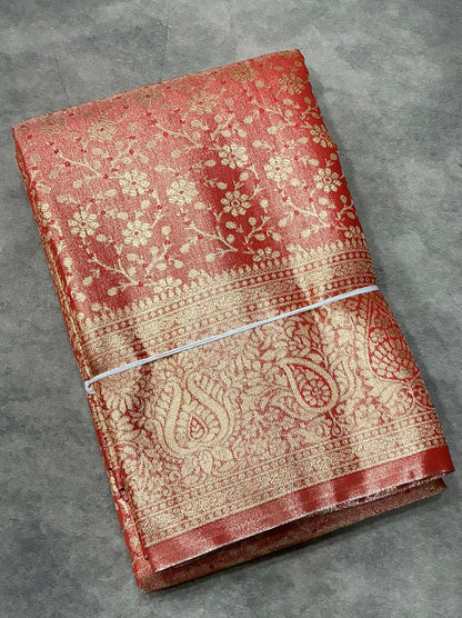 Orange Color Tissue Saree with Self Color Border