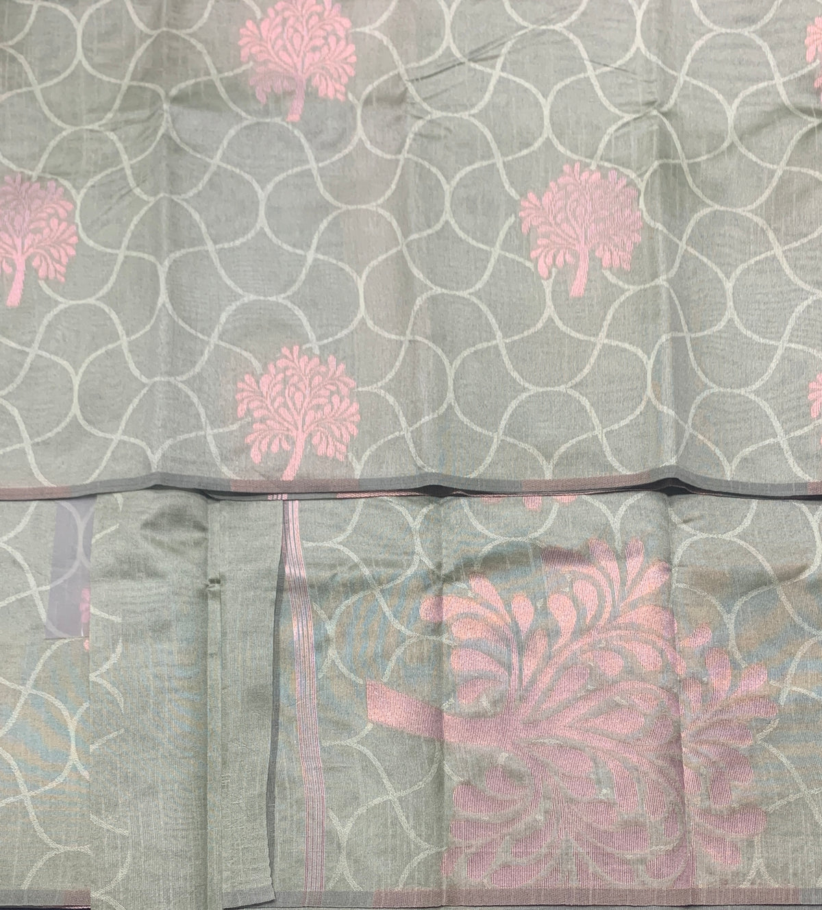 Pista Green Colour Jute Silk Saree with Flower Butta, Borderless