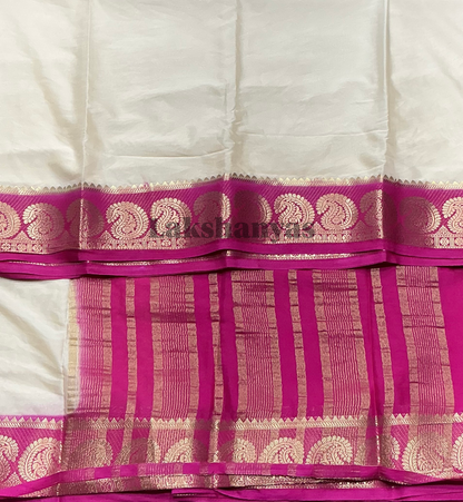 Ivory Colour Mysore Crepe Saree with Pink Mango Border