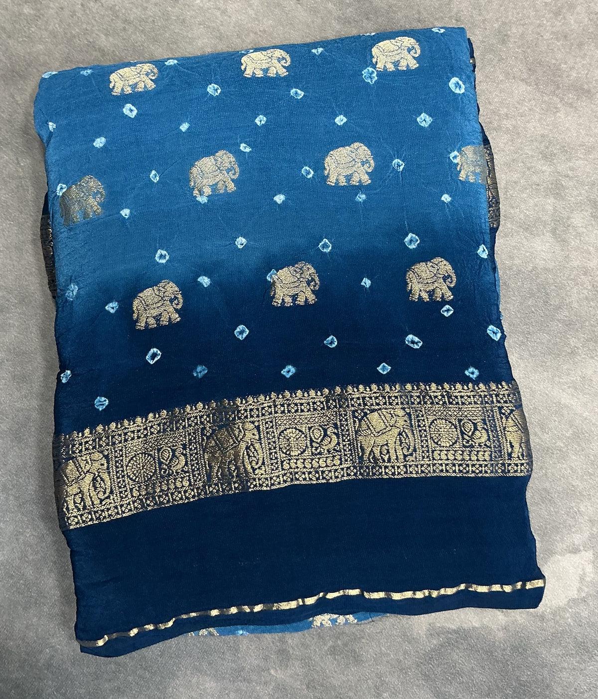 Bandhini Crepe Saree - Blue Color