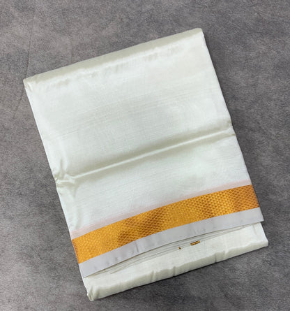 Semi Silk 8 Mulam Dhoti Cream with Zari border