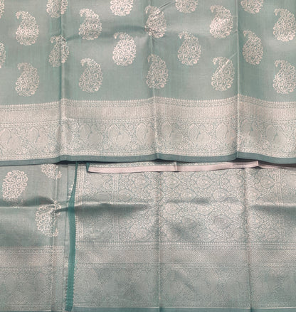 Sea Green Colour Semi Jute Silk Saree with Silver Zari Border