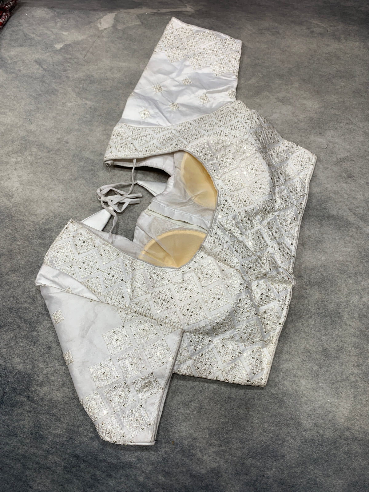 Ready-to-Wear Embroidered Silk Blouse - White (Silver Embroidery)