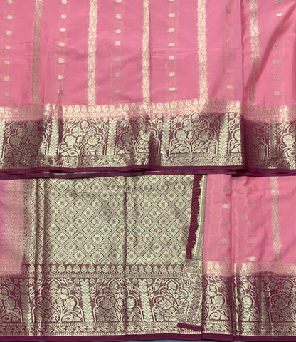 Onion Pink Colour Mysore Crepe Silk Saree with Brown Colour Border