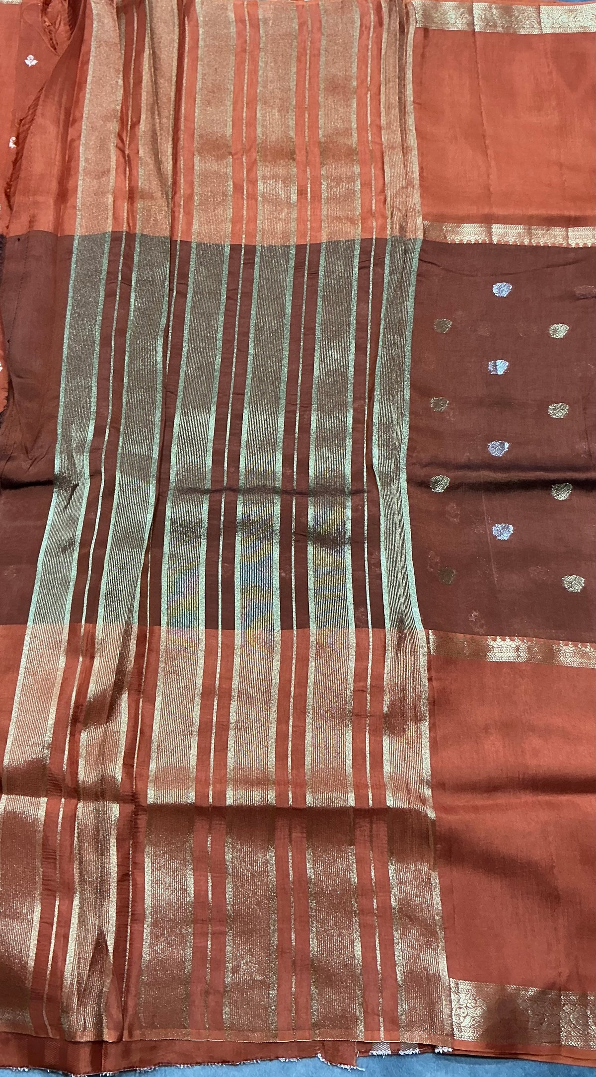 Semi Banarasi Saree Rust Orange Color with Zari Border