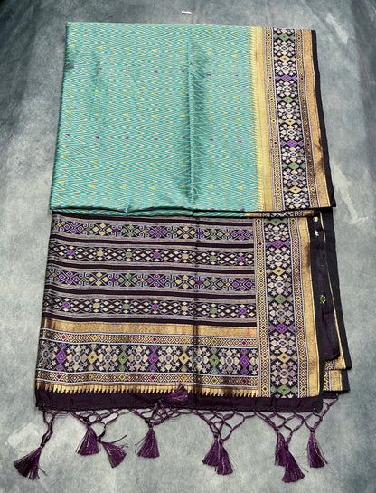Sapphire Color Vegan Silk saree with Contrast Dark Magenta Color border