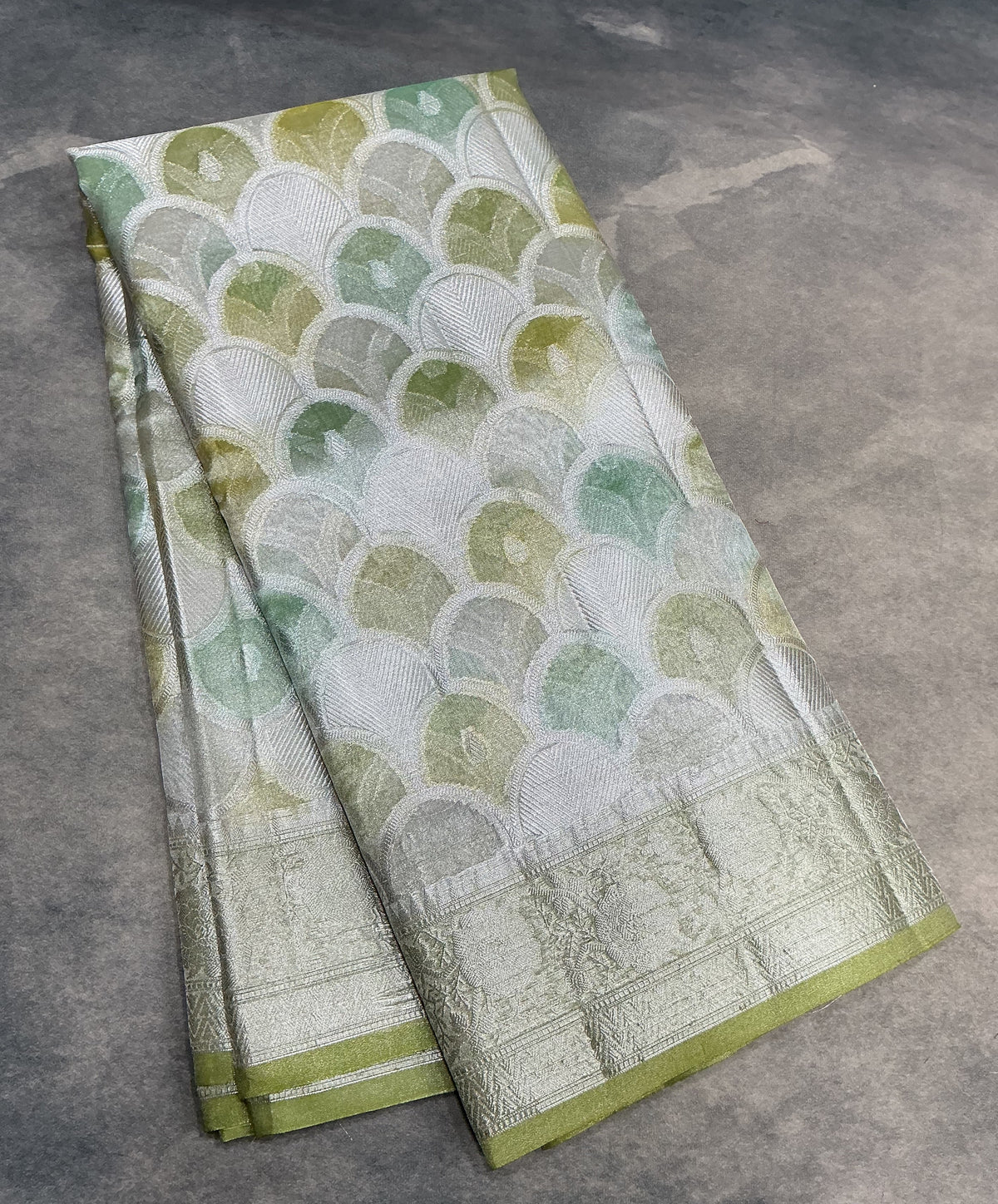 Katan Tissue Semi Silk Saree Multicolour Pastel with Pista Green Colour Border