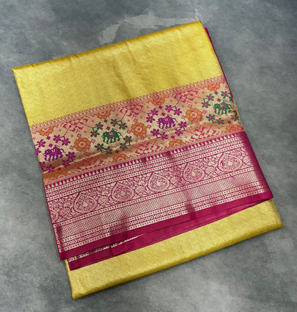 Yellow Tissue Patola Border Artificial Silk Saree