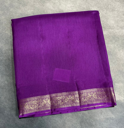 Semi Banarasi Saree Violet Color with Zari Border