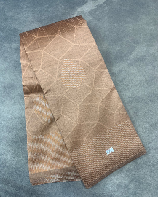 Biscuit Colour Jute Silk Saree with Leaf Butta and Zari Border