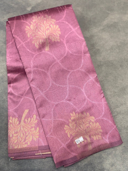 Onion Pink Colour Jute Silk Saree with Flower Butta, Borderless